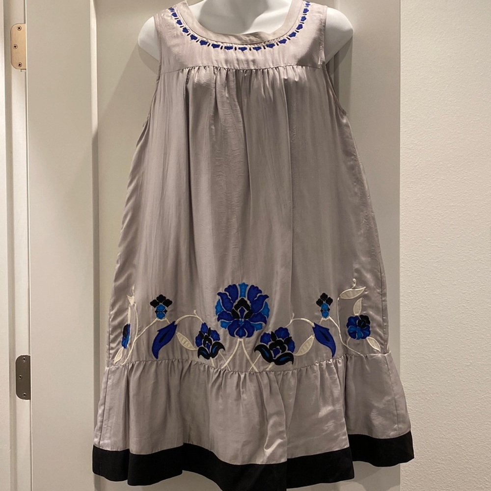 Floreat silk dress Anthropologie embroidered flowers